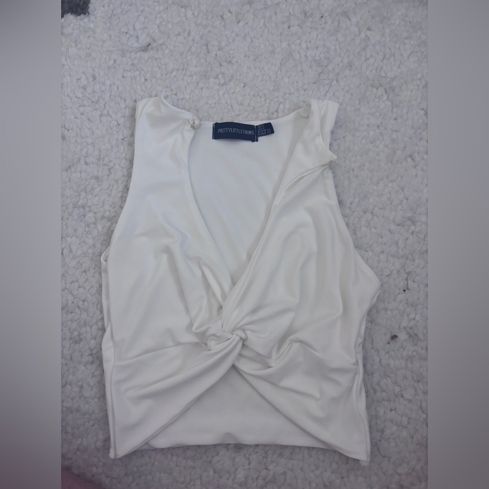Pretty Little Thing White Tank Top Scrunched Cropped Womens US 2